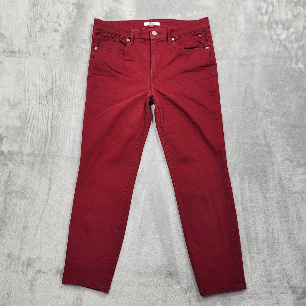 Tommy Hilfiger Denim Jeans Womens 14 Red‎ Mid Rise Tribeca Skinny Crop Stretch
